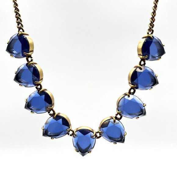 J. Crew Collar Necklace Blue Faceted Glass Rhinestone Statement Necklace 18" - Picture 1 of 8